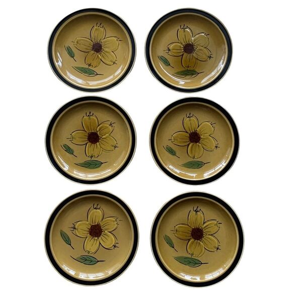 Vintage set of 6 designers collection hand decorated 8" plates honey flower - Picture 1 of 6